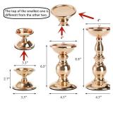 Hacaroa Set of 3 Gold Pillar Candle Holders, Metal Candlestick Holder Decorative Candle Stands for Table, Fireplace, Dining Room, Party, Wedding Centerpieces, 3 Sizes