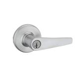 Kwikset Delta Entry Door Handle with Lock and Key, Secure Keyed Reversible Lever, Exterior Doorlock, Doorknob For Front Entrance and Bedrooms in Satin Chrome