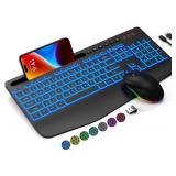 Trueque Wireless Keyboard and Mouse Combo w/ 7 Colored Backlits, Wrist Rest, Rechargeable Ergonomic Keyboard w/ Phone Holder, Silent Lighted Full Size Combo for Window, MacBook, PC, Laptop (Black)