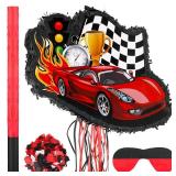 Seematn Race Car PiÃ±ata Dart PiÃ±ata Bundle with a Blindfold, Bat and Confetti Birthday Party Supplies Small Racing PiÃ±ata for Kids Boy Construction Party Favors Decor