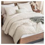 Andency California King Comforter Set Beige, Boho Cal King Cream Soft Warm Tufted Neutral Bedding Comforter Sets, 3 Pieces Cali King Aesthetic Chevron Farmhouse Cute Bohemian Textured Bedding Set