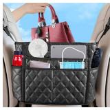 SEAMETAL Car Purse Holder Between Seats,Car Handbag Holder for Front Seat,Between Seat Purse Holder PU Leather (8 Pockets)