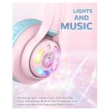 iClever Cat Ear Kids Bluetooth Headphones, LED Lights Up, 74/85/94dB Volume Limited, 50H Playtime,Bluetooth 5.2, USB C, Kids Headphones Wireless for Travel iPad Tablet, Meow Macaron (Pink)