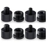 Moxweyeni 8 Pcs Mic Stand Adapter 5/8 Female to 3/8 Male, 3/8 Female to 5/8 Male, 5/8 Female to 1/4 Male and 1/4 Female to 5/8 Male Screw Thread Adapter Mic Thread Adapter Set for Microphone(Black)