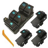 20945129 Front Left Driver Side Master Window Switch & 3Pcs Passenger Window Switch Compatible with 2007-2013 Chevy Silverado 1500/2500 HD/3500 HD/GMC Sierra/Yukon/Buick,for 08-11 Chevy HHR Blue Light