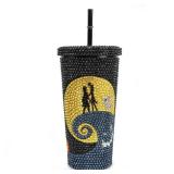 FunHues Bling Rhinestone Halloween Christmas Cup, 20oz Diamond Stainless Steel Insulated Tumbler with Lid and Straw, Glitter Halloween Xmas Coffee Water Bottle Mug