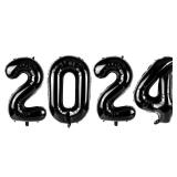 RUBFAC 42 Inch Black 2024 Number Foil Balloons, 2024 Balloons for Graduation Party Decorations, Giant Black Balloons for 2024 New Year Eve Festival Party Supplies Class