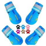 QUMY Dog Shoes for Large Dogs, Medium Dog Boots & Paw Protectors for Winter Snowy Day, Summer Hot Pavement, Waterproof in Rainy Weather, Outdoor Walking, Indoor Hardfloors Anti Slip Sole Blue 6