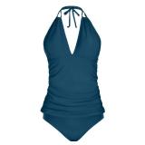 Yonique Womens Two Piece Swimsuits Tummy Control Tankini Plus Size Bathing Suit Halter V Neck Swimwear Pine Green L