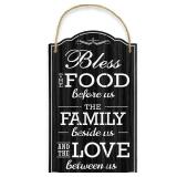 Bless The Food Before Us Kitchen Wall Decor - Black and White Kitchen Decor and Accessories - Kitchen Signs Wall Decor - Black Kitchen Decor - Strong PVC with Rope for Hanging - 8.5"x14.5" (Black)