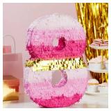 BLUE PANDA Number 8 Pinata, Pink and Gold for Girls 8th Birthday Party Decorations, Small, 16.5x11x3 in