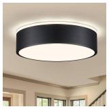 Vikaey Black LED Ceiling Light, Modern Flush Mount Ceiling Light Fixture, Minimalist Round Metal Lighting Fixture Ceiling Lamp for Hallway, Entryway, Bedroom, Balcony, 11.81 Inch