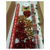 Hallmark Rustic Red and Green Christmas Wrapping Paper Set (90 sq. ft. ttl, 10 Bows, 4 Ribbon Colors,Gift Tag Stickers) Snowflakes, Trees, Plaid