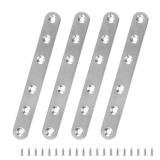 Litoexpe 4 Pcs 6.1 Inch Stainless Steel Straight Brackets, Silver Flat Straight Brace Metal Mending Plate Connector for Wood Furniture Repair, with 20 Pieces Screws (6.1 x 0.7 inch, 156 x 18 mm)