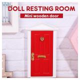 Yardwe 1pc Mini Wooden Door Miniature Wooden Door Furniture Model Fairy Door Opening with Accessories/Tooth Fairy Door for Fairy Tale Education Learning Toy Pretend Playset (Red)