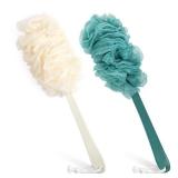 2Pack Back Scrubber for Showerï¼PIPUHA Loofah Sponge Shower Brush Using Body Exfoliating with Long Handle, Loofah on a Stick for Men Women, Bathing Accessories for Body Brushes (Blue and White)