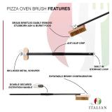 The Italian Kitchen Pizza Oven Brush with Scraper, Brass Bristles Pizza Oven Brush with Extended Handle 34.5" Pizza Stone Brush