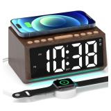 Retro Digital Alarm Clocks for Bedrooms with Large Numbers, Desk Clock with Wireless Charging Station, 7 Mood Lights, Dimmer, Snooze, 12/24H, Loud Alarm Clock for Heavy Sleepers Adults, Vintage Decor