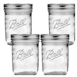 Wide Mouth Mason Jars 16 oz - (4 Pack) - Ball Wide Mouth Pint 16-Ounces Mason Jars With Airtight lids and Bands - For Canning, Fermenting, Pickling, Freezing, Storage + M.E.M Rubber Jar Opener