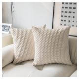 Kevin Textile 2 Packs Cream White Decorative Throw Pillow Covers 26x26 Inch for Christmas Living Room Couch Bed Sofa Rustic Farmhouse Boho Home Decor Soft Striped Corduroy Square Cushion Case 66x66 cm