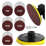 Pomsare 5 Inch Hook and Loop Backing Pad with 50PCS Sanding Discs, Angle Grinder Attachments with 5/8-11 Threads, Sanding Pad for Wood Sanding Buffing Polishing(80/120/240/320/600 Grit)