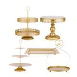 ZUMELER Gold 5Pcs Cake Stands Set Metal Round Cupcake Holder Cookies Dessert Display Plate Serving Tower Tray Platter with Handl for Baby Shower Wedding Birthday Party Celebration