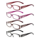 Kerecsen Reading Glasses 4 Pairs Ladies Readers Spring Hinge with Laser Pattern Eyeglasses for Women (4 Pack Mix Color, 1.25)