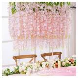 Waipfaru 12 Pack Wisteria Hanging Flowers, 3.6 Feet Light Pink Wisteria Artificial Flowers, Fake Wisteria Flowers Garland, Hanging Wisteria Vines for Bedroom Wedding Home Party Wall Decoration