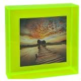 HappyDino 4x4 Acrylic Neon Floating Picture Frame Wall Desk Bright Full Colored Decorative Photo Frame for Wall Mounting Tabletop Gallery Display, Neon Green