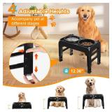 Elevated Dog Bowls, 2-in-1 Dog Feeder with Slow Feeder Dog Bowls & Dog Water Bowl, 4 Heights Adjustable Raised Dog Bowl Stand Non-Slip Dog Food Bowl for Medium Large Dogs, Black