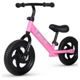 Birtech 12 Inch Toddler Balance Bike for Kids 2-6 Years Old, Adjustable Seat Height, Indoor Outdoor Toy Bicycle With No Pedals, Pink