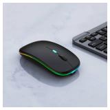 WREANU Wireless Bluetooth Mouse Rechargeable LED Silent Slim Laptop Mouse Portable(Bluetooth5.2 and 2.4GHz USB Receiver) Dual Mode Computer Mouse for Laptop/iPad Tablet/Apple Computer/MacBook (Black)