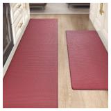 Color&Geometry Kitchen Rugs, Kitchen Rug Set 2 Piece Kitchen Runner Rug Kitchen Floor Mat, Cushioned Anti Fatigue Kitchen Mat Non Skid Waterproof Comfort Standing Kitchen Rug, 17"x29"+17"x59", Red