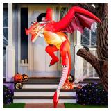 Joiedomi 5 FT Tall Halloween Inflatable Hanging Fire Dragon with Build-in LEDs, Blow Up Flying Dragon with Light for Halloween Party Indoor, Outdoor, Yard, Garden, Lawn Decorations