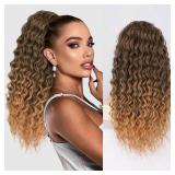 QGZ Ponytail Extension Drawstring Ponytail for Black Women 22 Inch Synthetic Long Curly Fluffy Pony Tails Hair Extensions for Daily Use(T1B/27)