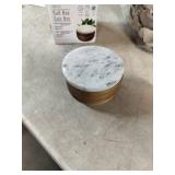 Jalz jalz Large Wood Salt Box Salt cellar with Spoon Spice Salt Container salt holder Solid Natural Acacia Base White Grey Marble Lid Decorative Box Bowl Big Capacity Salt Cellar Spice Cellar