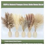 A 100Pcs Pampas Grass Boho Home Decor 17 inch Natural Dried Flowers-Pampas Grass Contains Bunny Tails White Pampas Brown Pampas.Boho Decor for Farmhouse Wedding Boho Wall Bathroom Office Kitchenâ¦