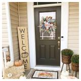 Fall Wreath for Front Door,Autumn Harvest Porch Decor,18 inch Blessed Fall Door Wreaths with White Pumpkin,thanksgving Farmhouse Decoration with Ribbon Bow for Indoor Outdoor, Front Door Wreaths