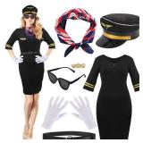 Xtinmee 7 Pcs Halloween Flight Attendant Costume Women