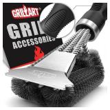 GRILLART Grill Brush and Scraper, Extra Strong BBQ Cleaner Accessories, Safe Wire Bristles Barbecue Triple Scrubbers Cleaning Brush for Gas/Charcoal Grilling Grates, Wizard Tool BR-8115