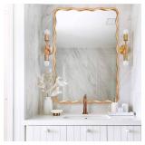 24 * 36 Inch Gold Ripple Rectangle Bathroom Mirror Wall Mounted Large Modern Countryside Suitable for Washroom, Bedroom, Living Room, Entryway - Retail: $152.56