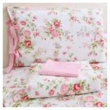 Usning Pink Floral Bedding Sheet, Set Extra Soft 100% Cotton Sheet Set, Antique Rose Printed Bed Sheet Set, 600 Thread Count Sheet and Pillowcase 4-Piece Queen Size - Retail: $85.12