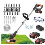 Electric Weed Wacker 21V String Trimmer with 2 Li-ion Battery 1 Charger and 27 Cutting Blades Weed Wacker for Lawn Yard Garden Bush Trimming & Pruning