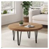 FLYJOE Rustic Wood Round Coffee Table with Metal Legs, Solid Elm Wood Top and Non-Slip Feet Pads - Farmhouse Style for Living Room, Natural - Retail: $160.21