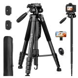 Tripod for Camera, 72" Tall Camera Tripod with Remote, Compact Camera Stand Tripod for Phone, Lightweight DSLR Tripod& Monopod, Professional Heavy Duty Tripod for Spotting Scope, Telescope, Binocular