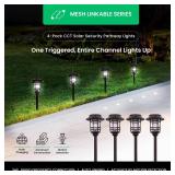 Mesh Linkable Series 4-Pack Solar LED Security Pathway Light w/ LiFePO4 Battery, 300LM, Auto-linking, 110°x16 ft Motion Detection, CCT 3000K/4000K/5000K, 4-Channel Settings, Stainless Steel, Bronze