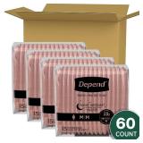 Depend Night Defense Adult Incontinence & Postpartum Bladder Leak Underwear for Women, Disposable, Overnight, Medium, Blush, 60 Count (4 Packs of 15), Packaging May Vary