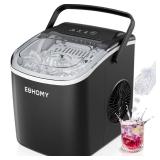 EUHOMY Countertop Ice Maker Machine with Handle, 26lbs in 24Hrs, 9 Ice Cubes Ready in 6 Mins, Auto-Cleaning Portable Ice Maker with Basket and Scoop, for Home/Kitchen/Camping/RV. (Black) - Retail: $85