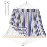 ANOW Outdoor Double Rope Hammock with Pad, Portable Hammock for Patio, Backyard, Beach, 450 LBS Weight Capacity, Blue Seaside