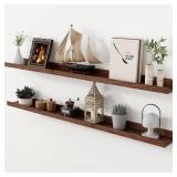 Axeman Oak Floating Shelves 48 Inch Picture Ledge Shelf Set of 2, Solid Wood Shelves with Lip for Wall Decor Storage Bedroom Living Room Bathroom Kitchen, Walnut - Retail: $90.38